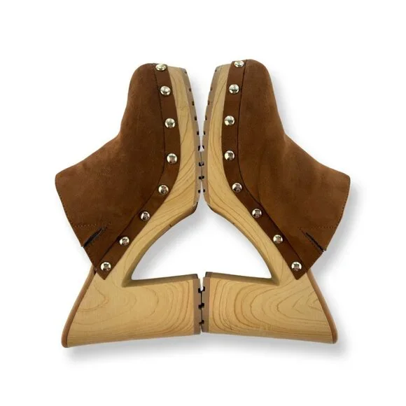 Sun + Stone Taanya Platform Clog Mules Studded in Brown Micro Suede Size 11 - Picture 3 of 11